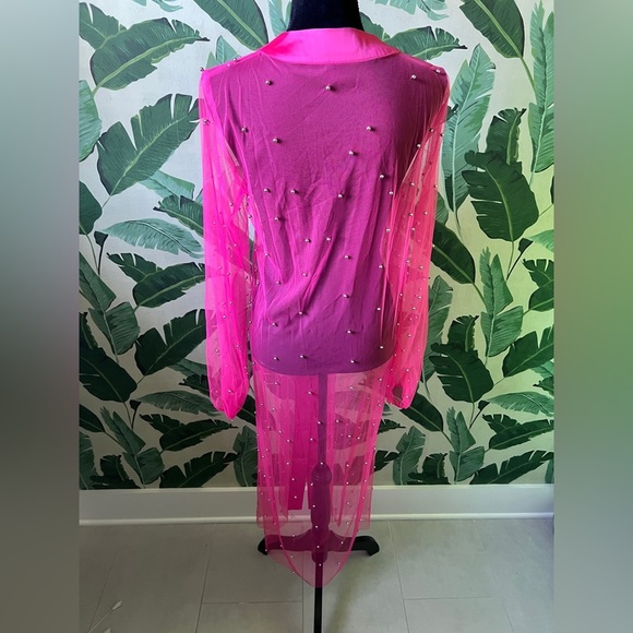Pink Lily Womens Pink Sheer Silver Pearled Duster Open Front Jacket Medium NWOT - Picture 5 of 7